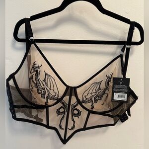 Thistle and Spire 2X underwire bra with mesh dragon design